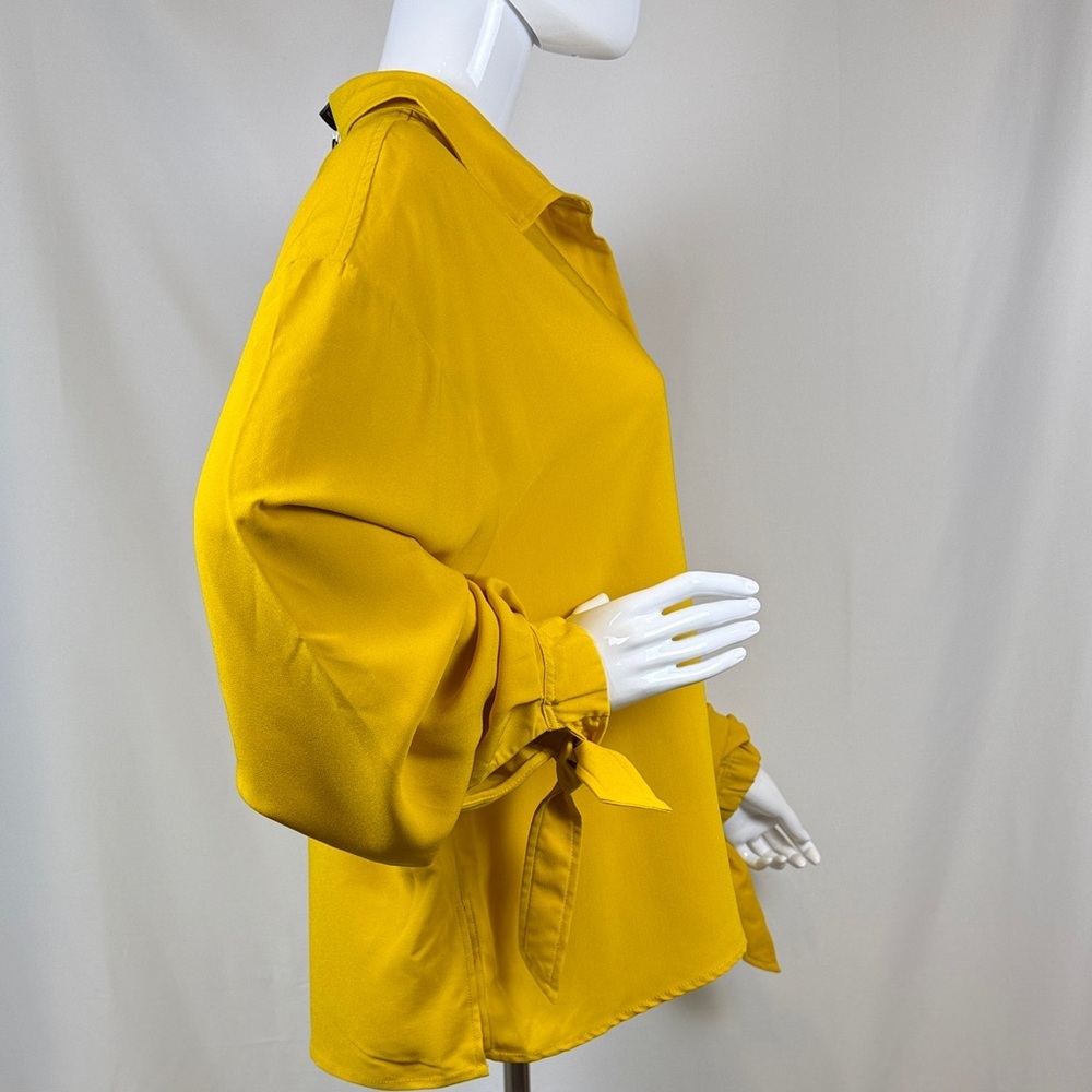 Rachel Zoe Mustard Yellow Button-Down Shirt with Tie Cuffs - Picture 3 of 8
